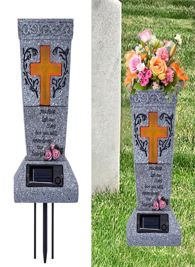 Ragyzity Solar Cemetery Vase with LED for Fresh/Artificial Flowers, Cemetery Flowers Vase with Spikes, Headstone Decorations Floral Holder, Cemetary Grave Decorations Garden Decor Memorial Gifts - Image 1